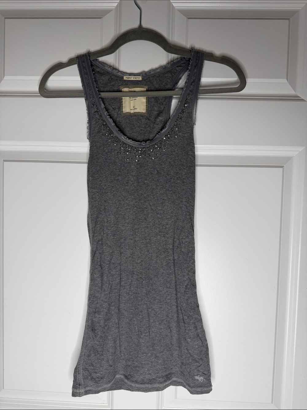 Abercrombie & Fitch Tank Top Sequin Beading Frayed Satin Women’s XS